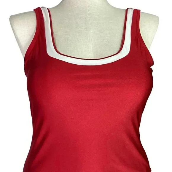 Esther Williams Womens 14 Classic Sheath Retro Swimsuit Red White Padded - Picture 2 of 10